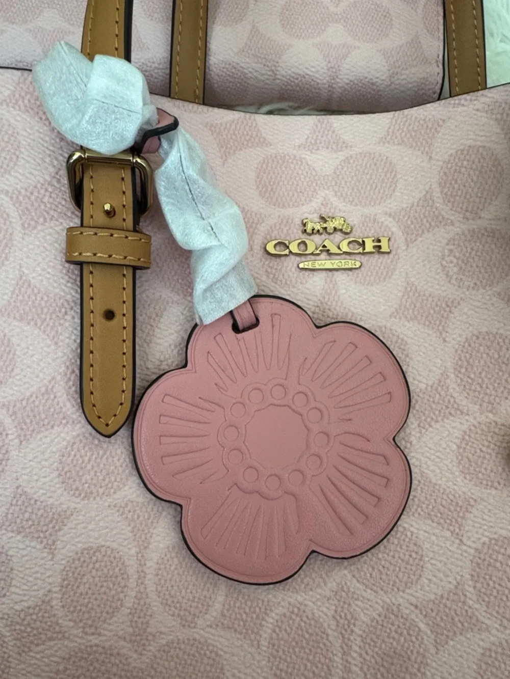 COACH Pink Floral Leather Bag Charm - Signature Tote Accessory - Picture 1 of 1